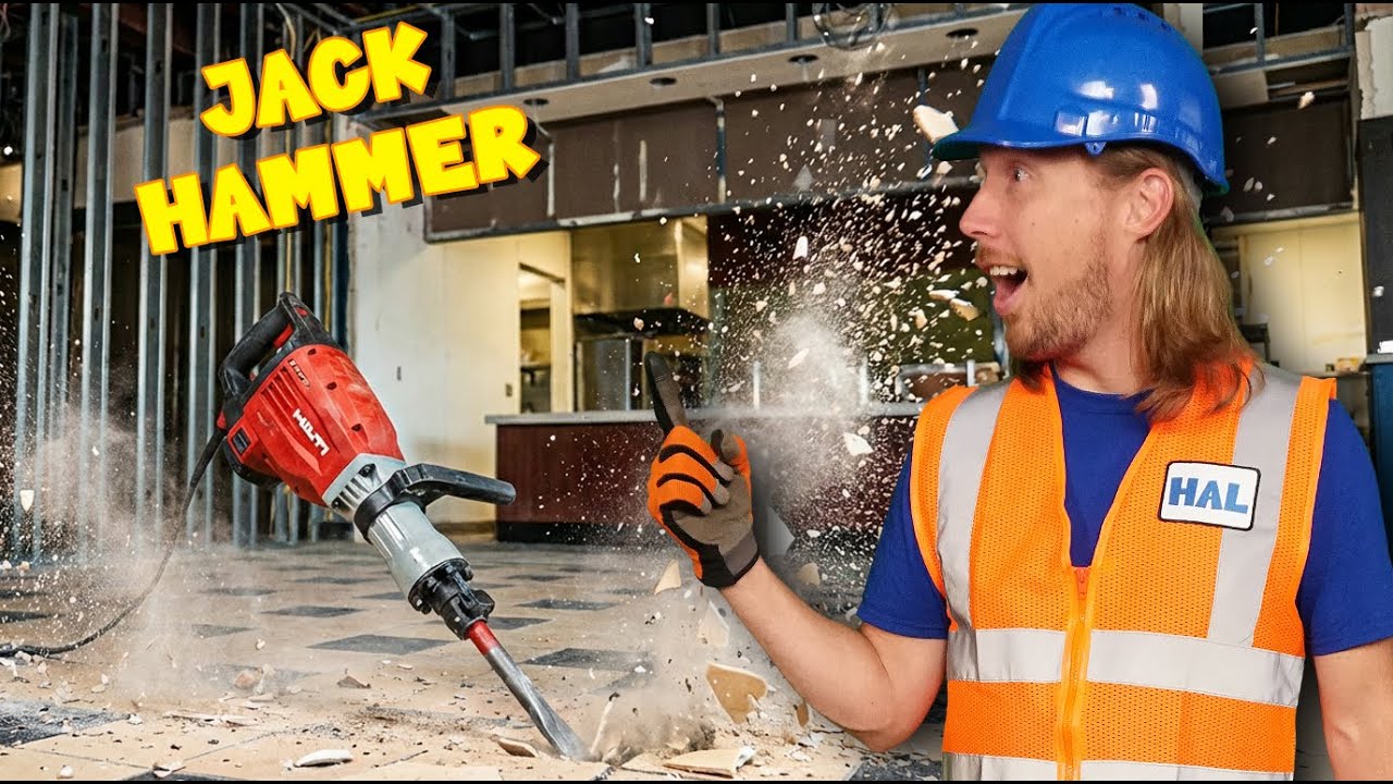 Jackhammer Demolition for Kids! 🧡 Breaking Tile & Concrete with Handyman Hal