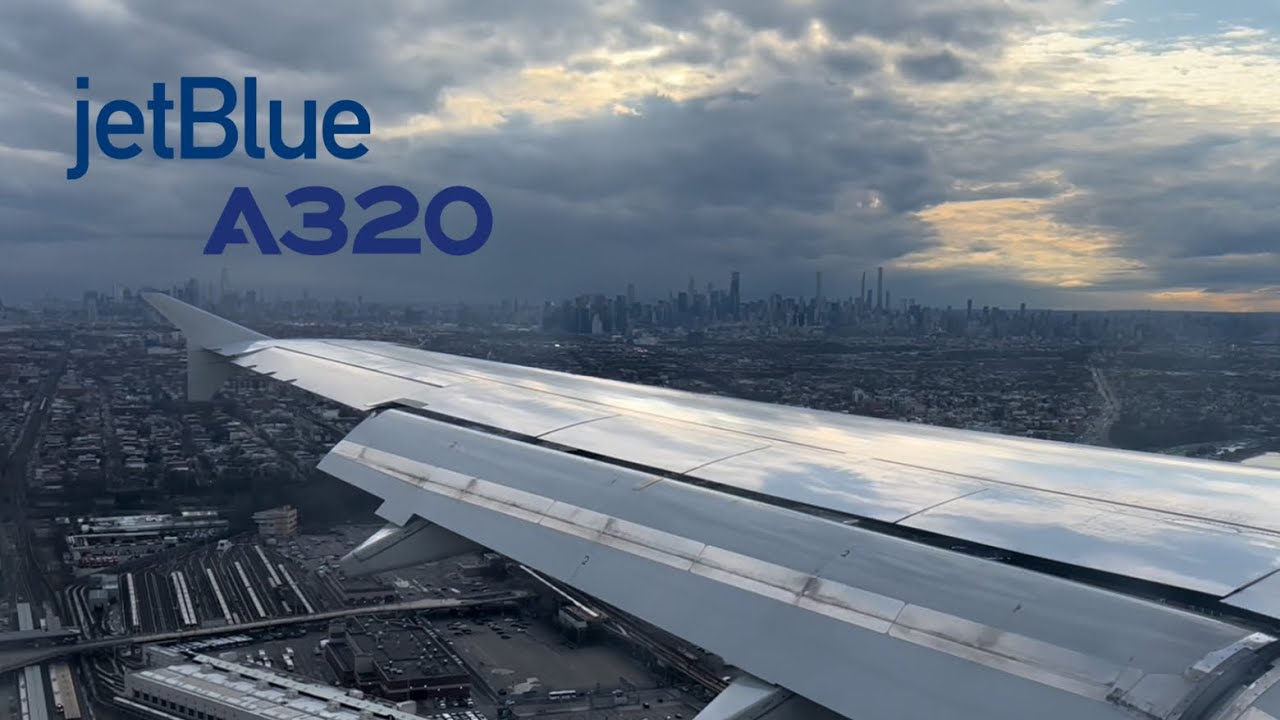 Landing in New York LGA, JetBlue Airbus A320 (scenic NYC view) ￼