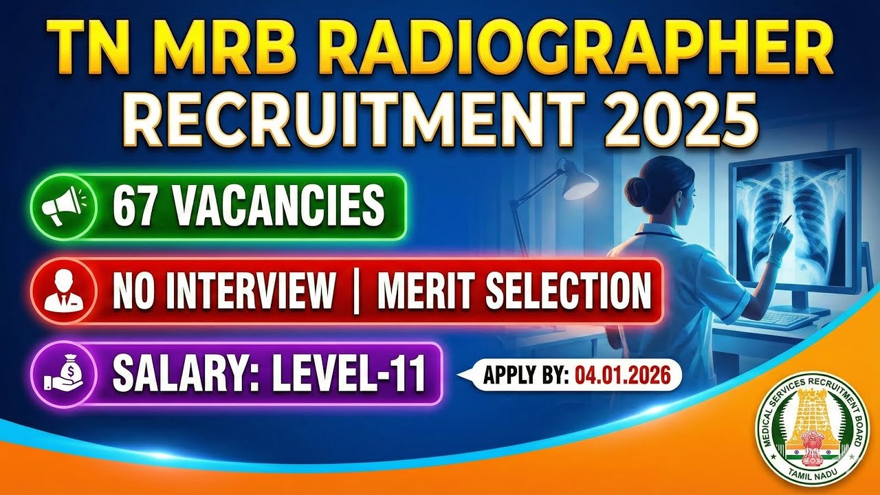 MRB Radiographer Recruitment 2025 | 67 Vacancies | Online Apply | Eligibility, Dates & Salary