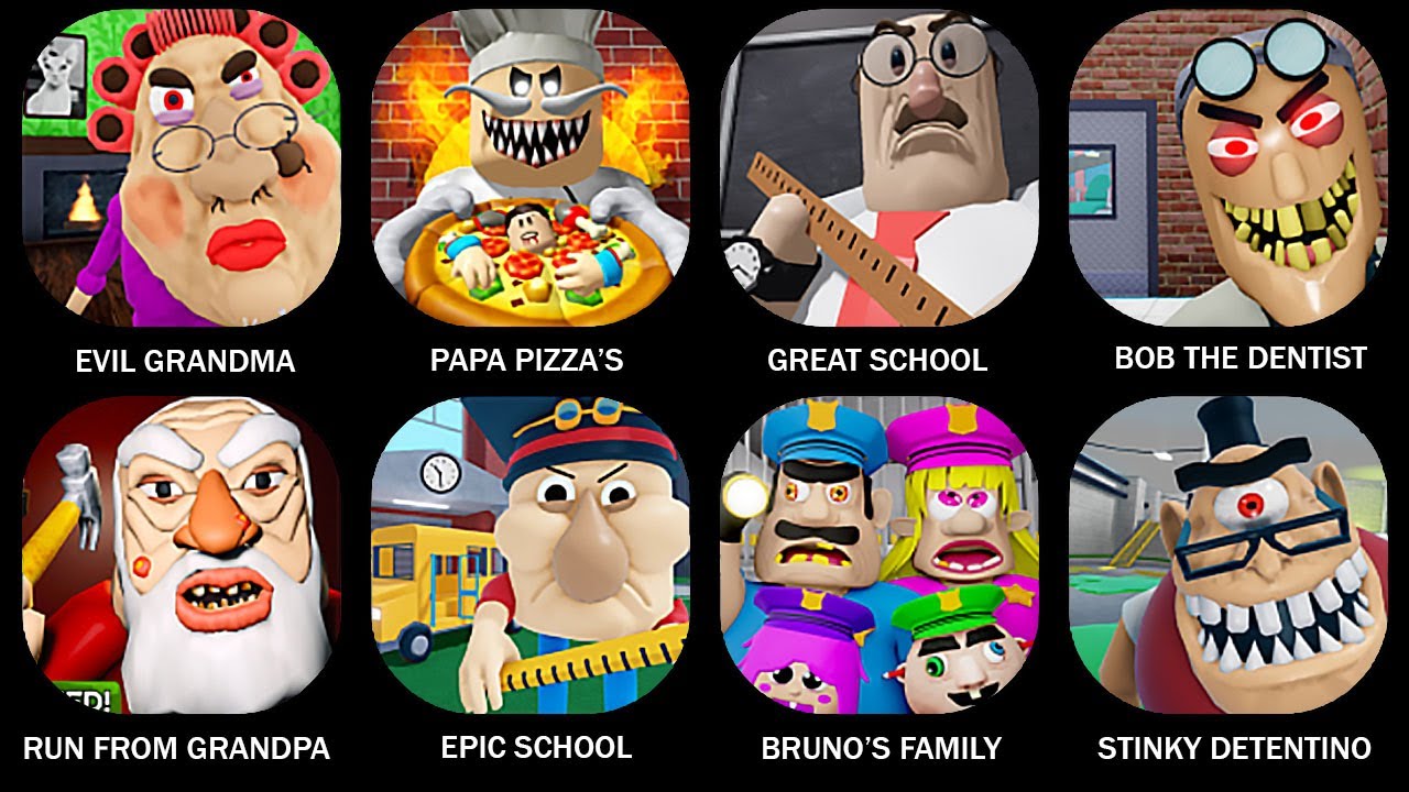 ROBLOX:ESCAPE EVIL GRANDMA! (FIRST PERSON OBBY),PAPA PIZZA'S PIZZERIA! (OBBY),GREAT SCHOOL...#roblox