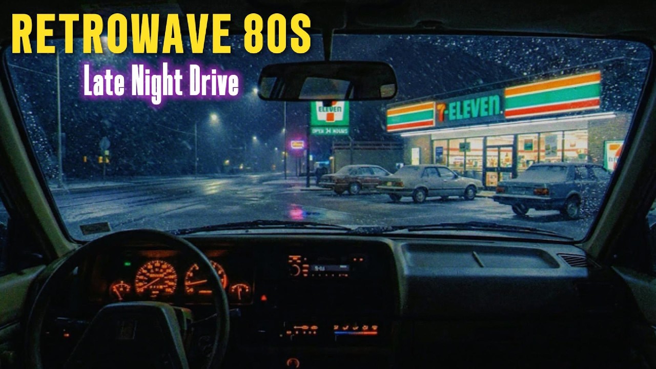 Synthwave Night Drive • Snowy Convenience Store Stop • 80s Retro Music