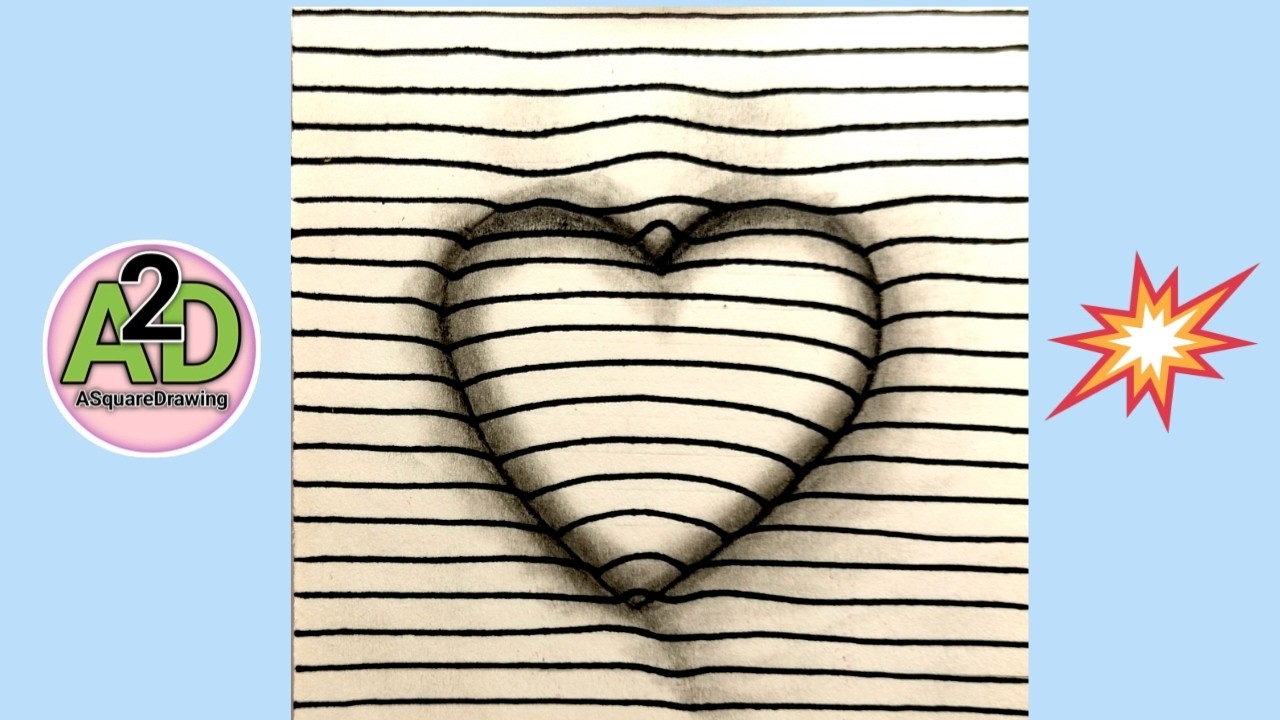 3d Heart Drawing with simple lines | How to draw 3d Heart | 3d Heart