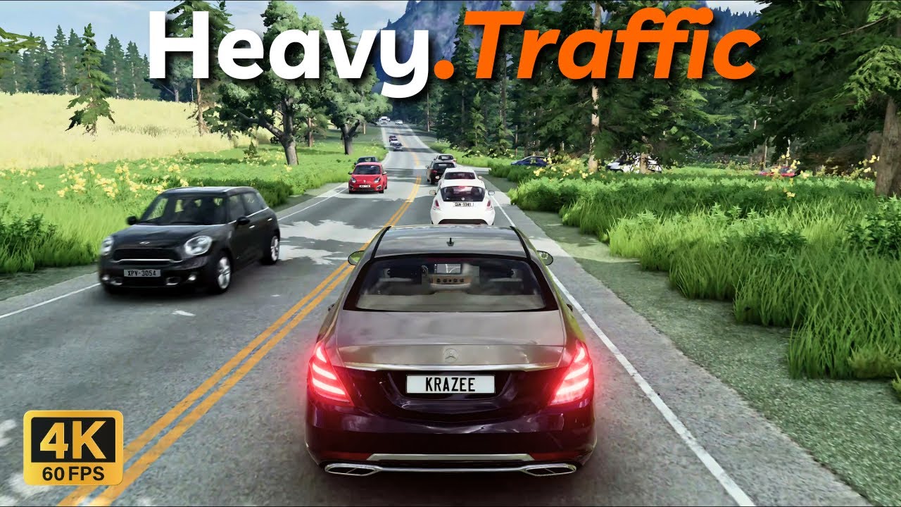 Mercedes S-Class Trough Heavy Traffic in BeamNG.Drive