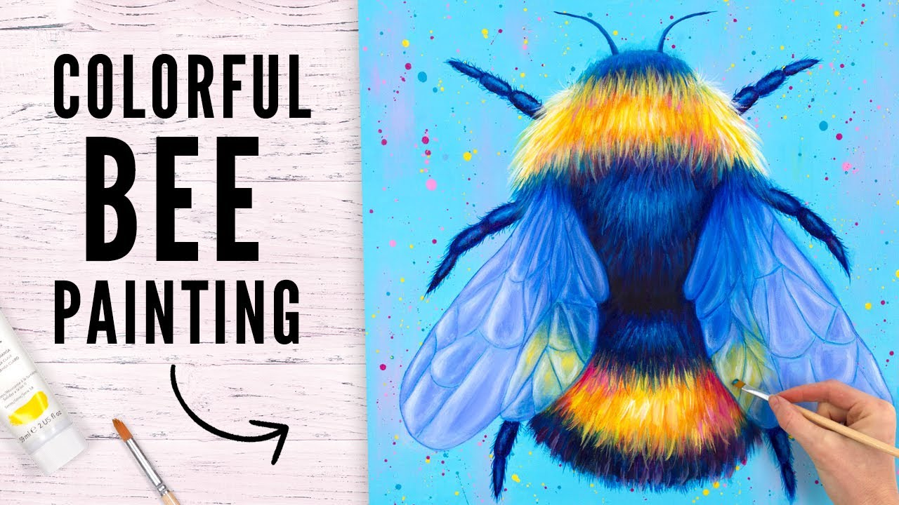 How to Paint a Bee in Acrylics, Colorful Bumble Bee Painting Tutorial