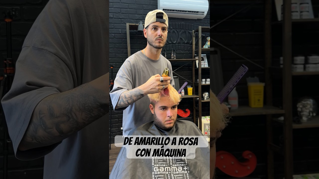 De amarillo a Rosa con m&aacute;quina #peinados #cortes #barber