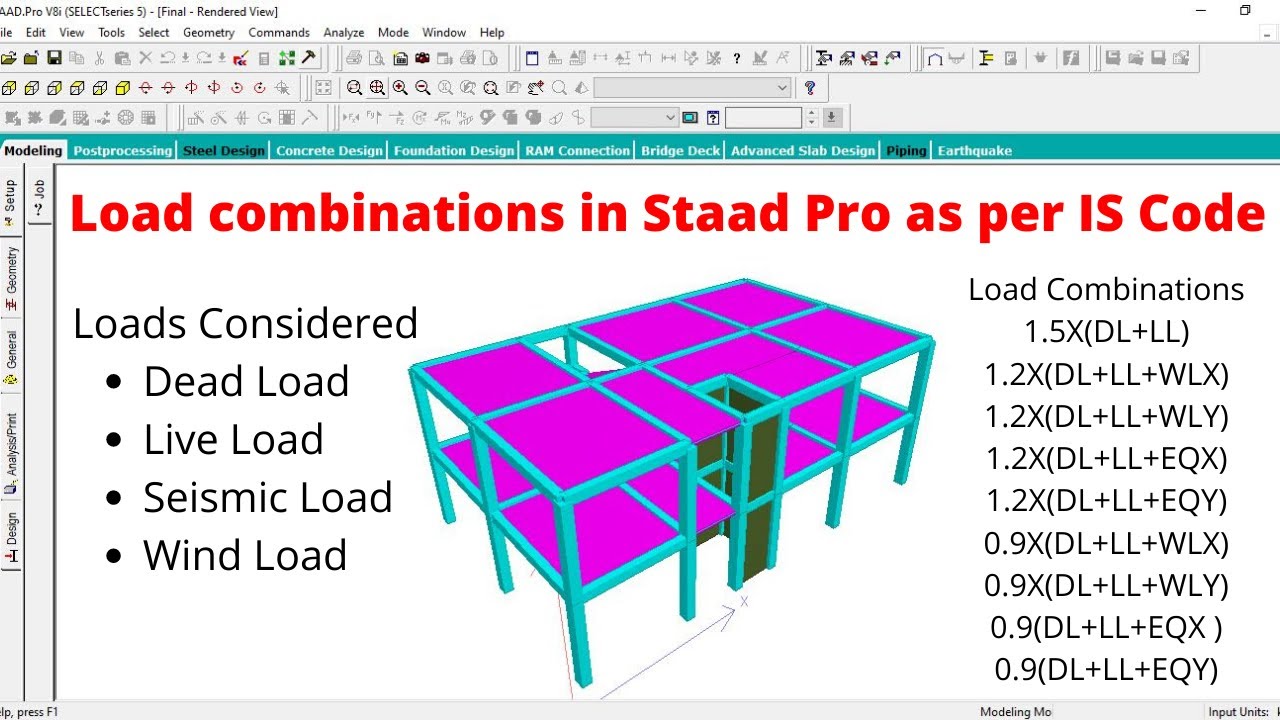 Load combinations as per is 456 in staad pro | building design | online | civil engineering |