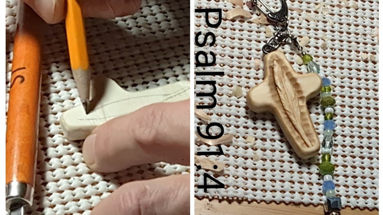 Wood cross keychain with hand carved feather - entire process (mula sa simula hanggang sa wakas)