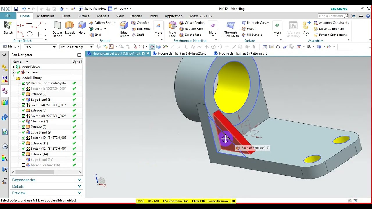 Lệnh Mirror và Pattern NX 12 - Thầy Nguyễn Hữu Quân - IUH - Sử dụng lệnh Mirror và Pattern vẽ 3D.