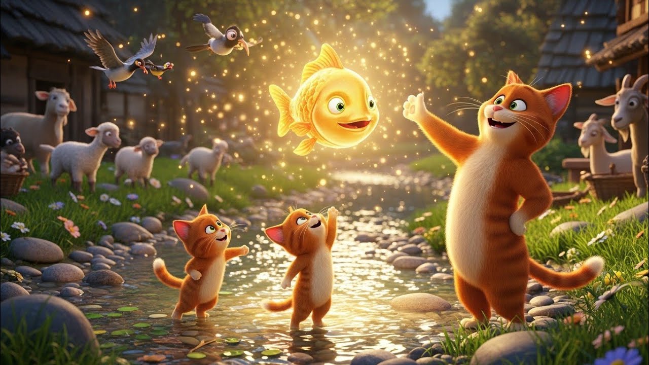 “Orange Cat Family & the Golden Fish | Magical Wish Adventure”