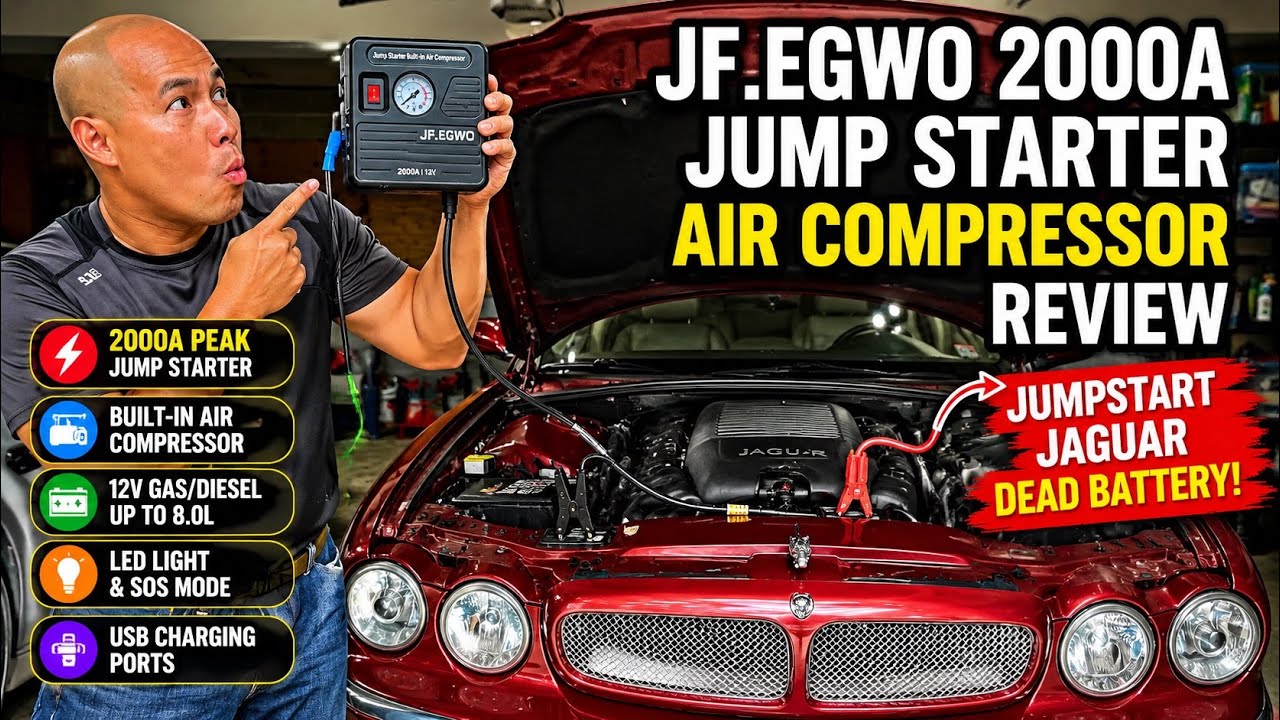 JF EGWO 2000A Jump Starter Air Compressor Review - Jumpstart Jaguar Dead Battery