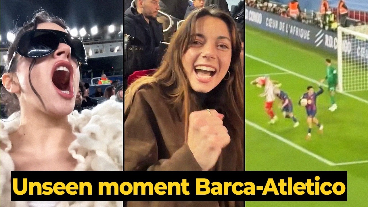 Moment Aitana Bonmati and Rosalia cheering as Marc Bernal brace against Atl&eacute;tico yesterday