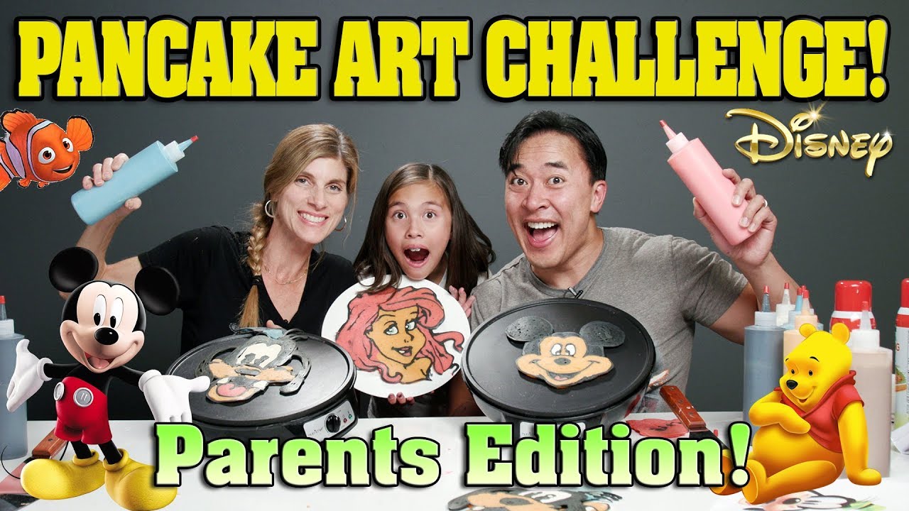 PANCAKE ART CHALLENGE - PARENTS EDITION!!! DISNEY CHARACTERS!