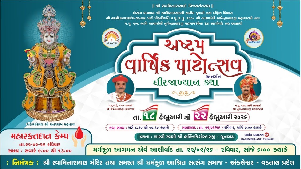 Live: બાલુડા ઘનશ્યામ મહારાજનો 8મો વાર્ષિક પાટોત્સવ | ધીરજાખ્યાન કથા | અંકલેશ્વર | Day 4 વક્તા: શાસ્ત