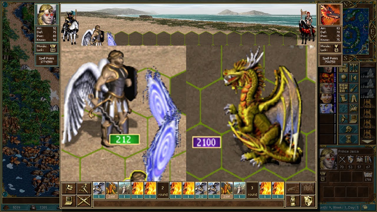 Fun battle (213 Archangels vs 2100 Gold Dragons). I have Orb of Vulnerability BUT he has ANTI-BLIND