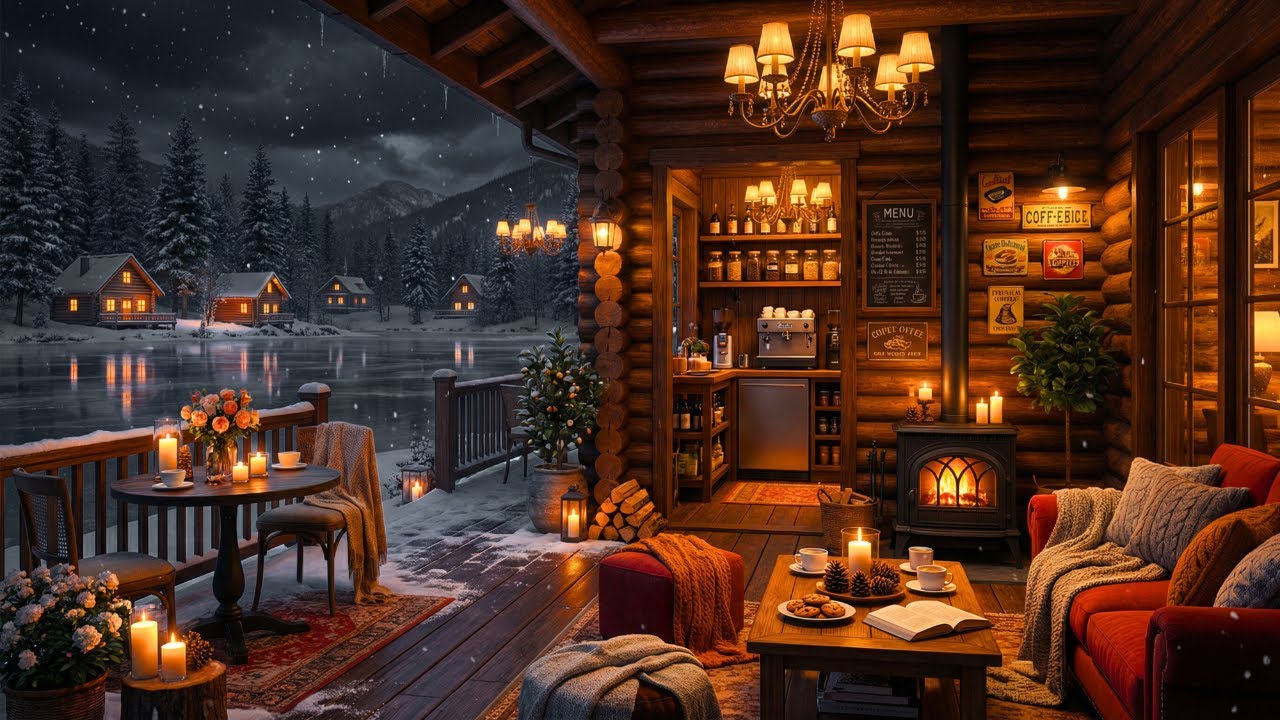 Cozy Winter Coffee Shop Ambience ❄️ Lakeside Jazz Music For Deep Focus, Study & Work