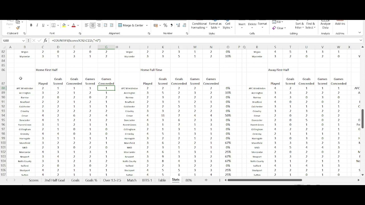 My Excel English Football Statistics
