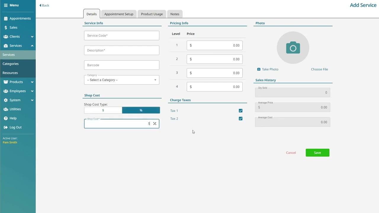 How to set up service cost calculation