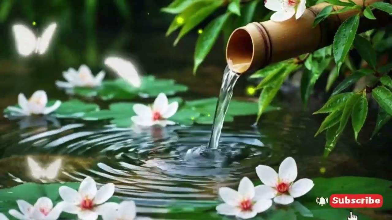Relaxing Music with Nature Sounds | Bamboo Water, Lotus Flowers & Peaceful Meditation