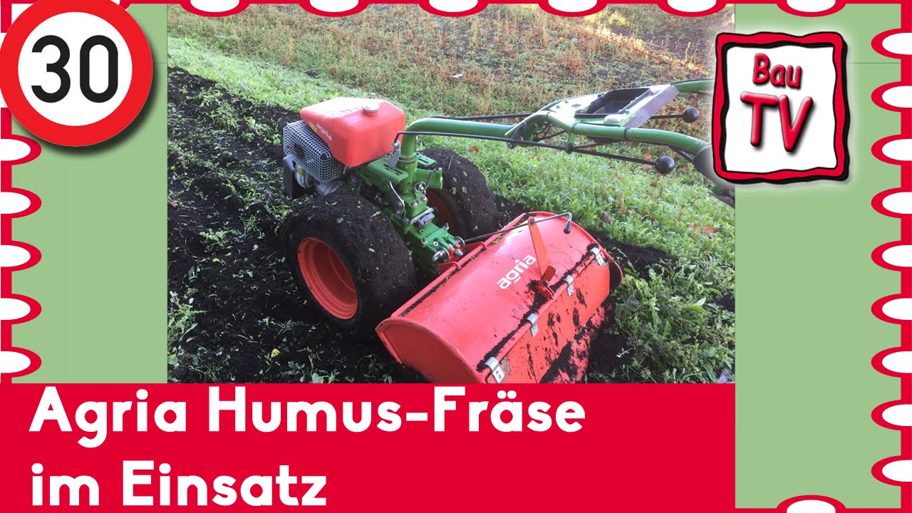 Agria Humus-Fräse im Einsatz. Zugschwert Bau.