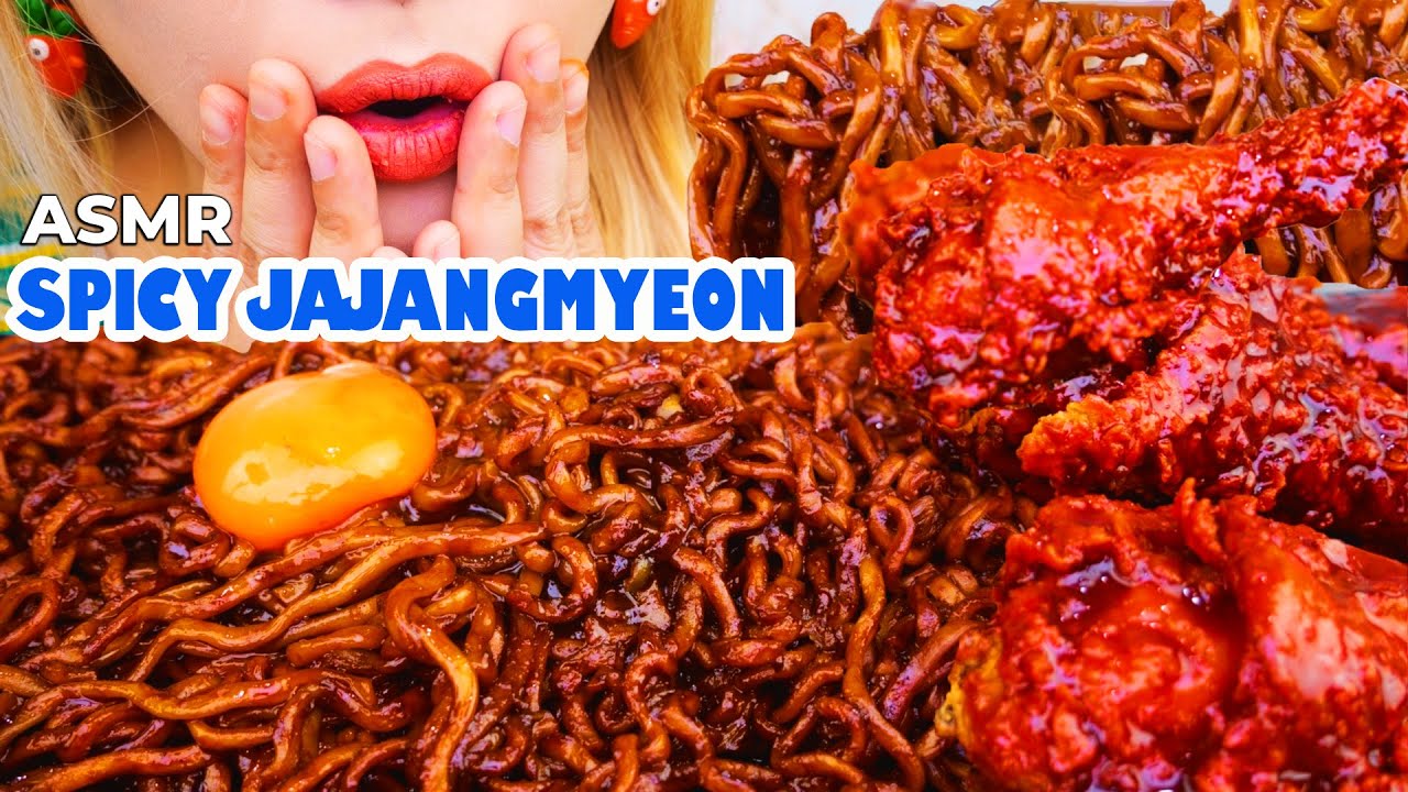 SUPER HOT🥵 ASMR SPICY MIE JAJANGMYEON CAMPUR SPICY FIRE FRIED CHICKEN🔥 | ASMR Indonesia