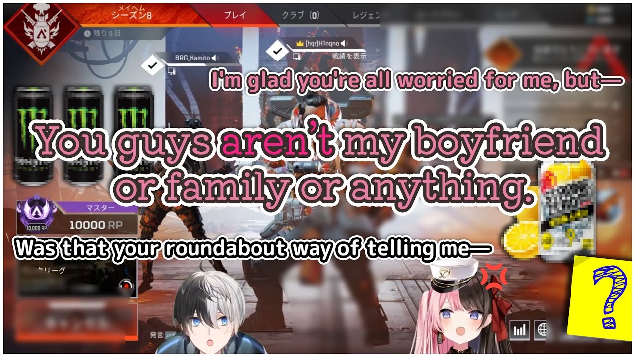 Hinano scolds Kamito and chat for nagging on her caffeine addiction (Hinano/Kamito)