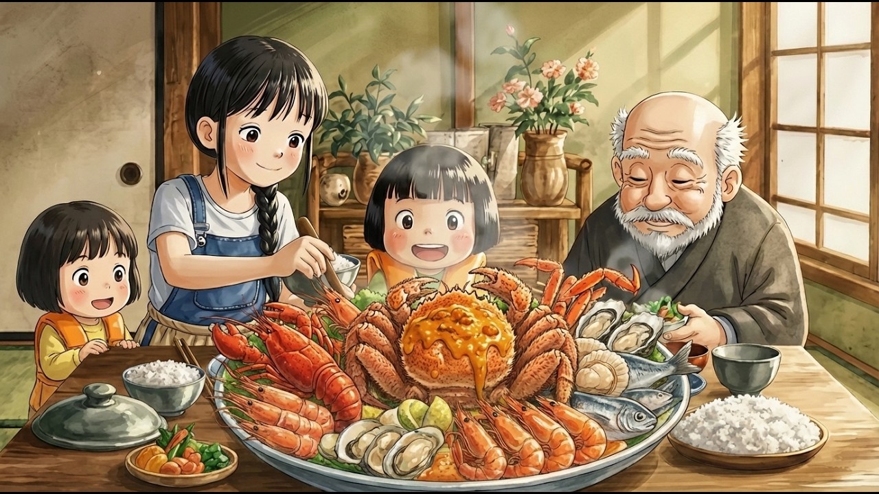 Ghibli Healing Kitchen ASMR | Giant Seafood Platter with Hairy Crab Roe Sauce | Anime Food
