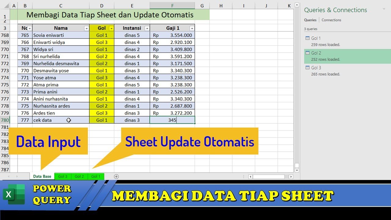 Cara Membagi Data Tiap Sheet dan Update Otomatis ( Belajar Power Query Excel )
