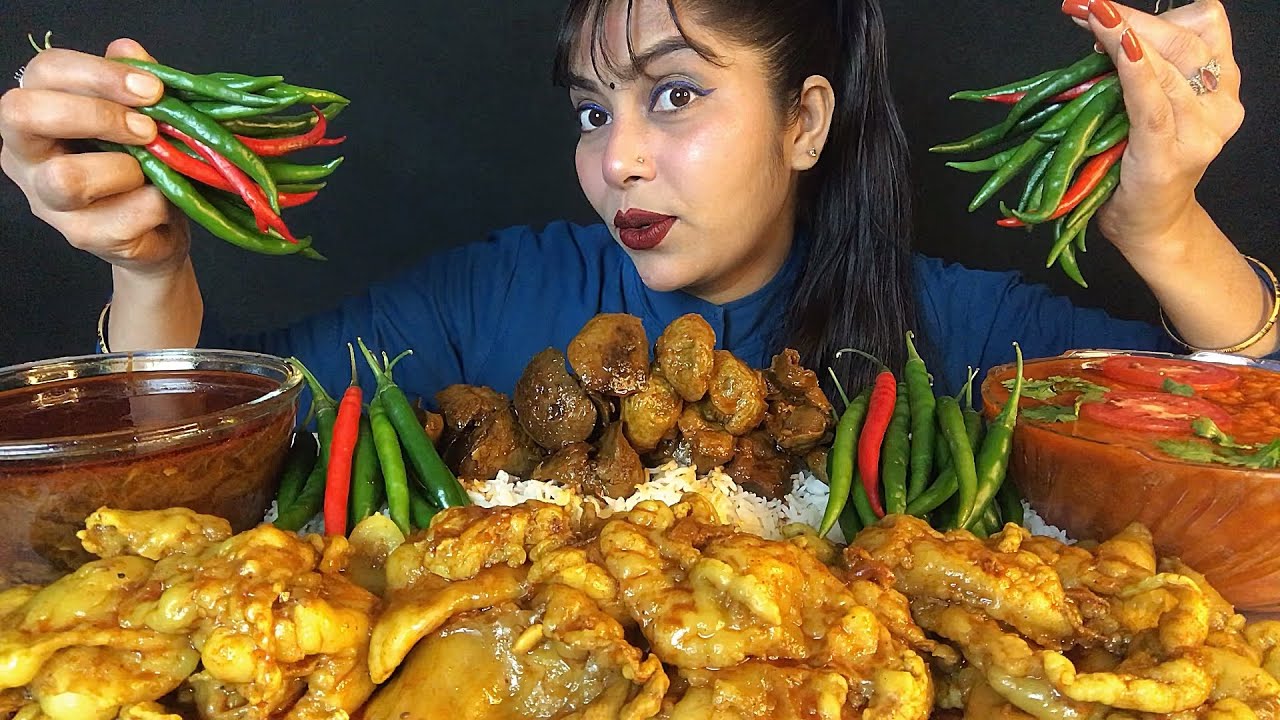 EATING 1 KG BHUNA MUTTAN FAT SPICY LIVER GIZZARD CURRY RICE MASALA DAL | EATING SHOW | ASMR MUKBANG