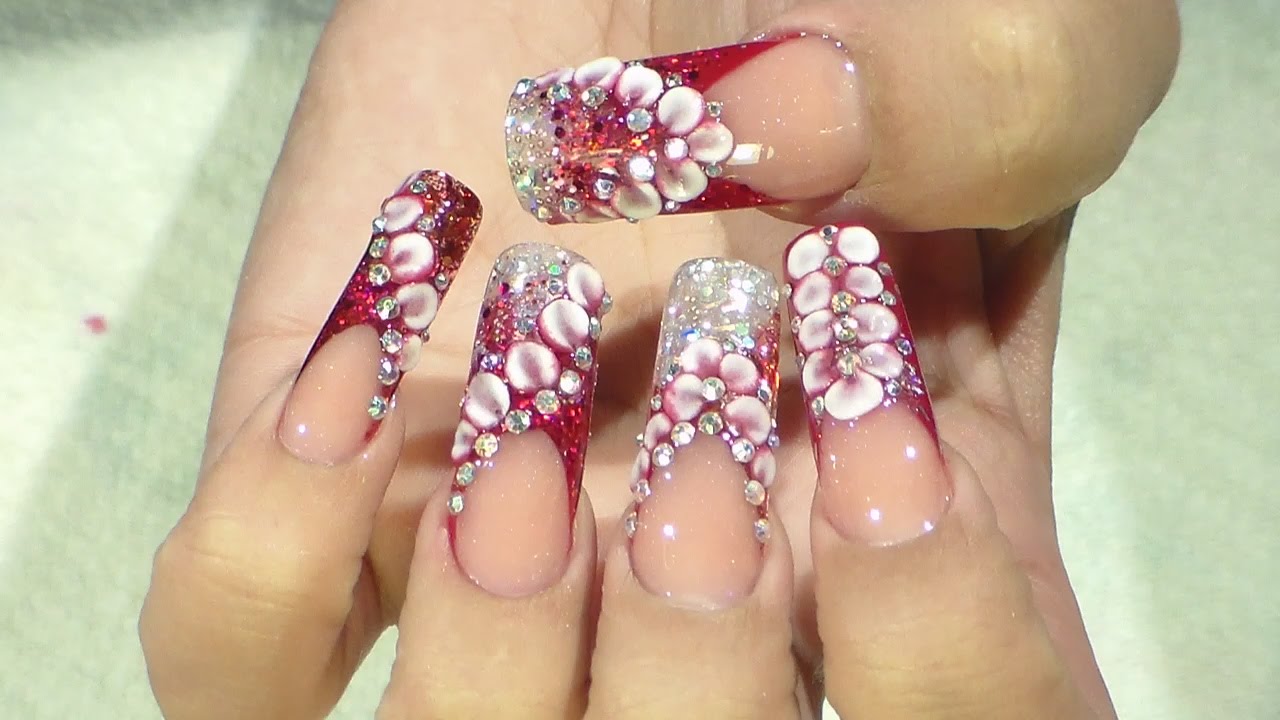 Uñas Rojas y Plata con 3D - Natos Nails - Uñas Acrilicas - Acrylic Nails