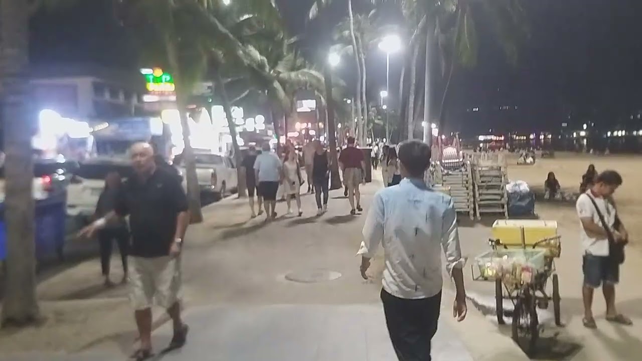 Thailand, Pattaya, beach Road in the night , nany people.