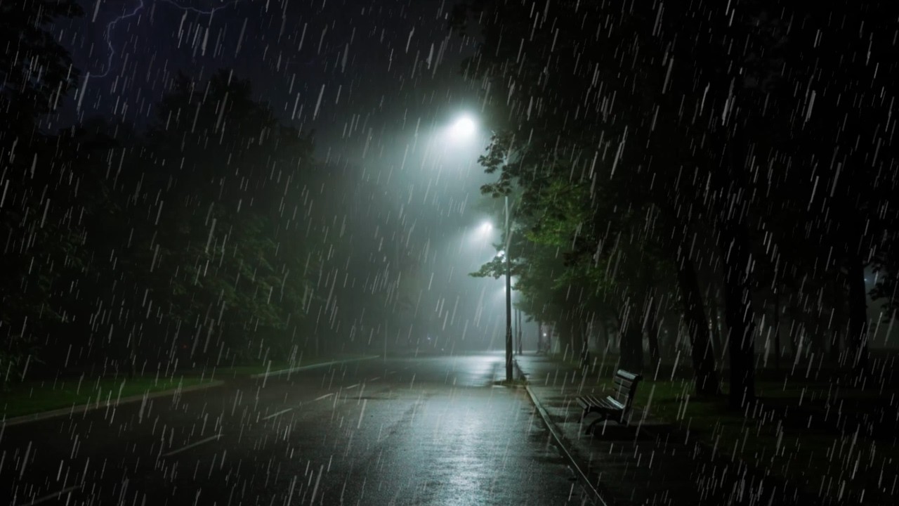 Cozy Rainstorm Sounds at Night beside a Closed Park Kiosk for Overnight Sleep | Soft Drizzle