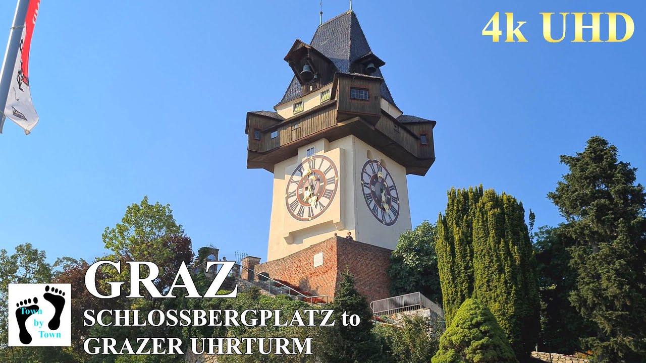Graz Walking Tour, Schlossbergplatz to Grazer Uhrturm, Austria City Walk, 4k, 60fps