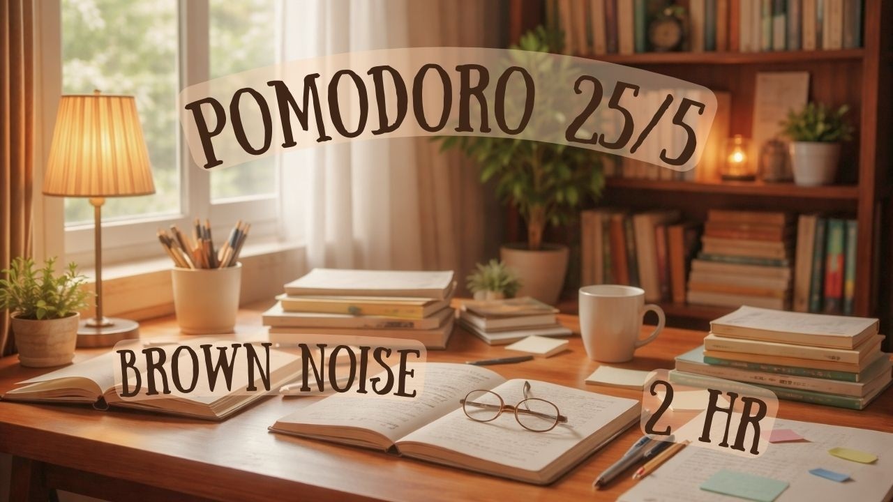 𝓜𝓸𝓻𝓷𝓲𝓷𝓰 𝓼𝓽𝓾𝓭𝔂 𝓼𝓮𝓼𝓼𝓲𝓸𝓷 | Pomodoro 25/5 | 2 Hours | Brown Noise Background | No Talking | Soft Chimes