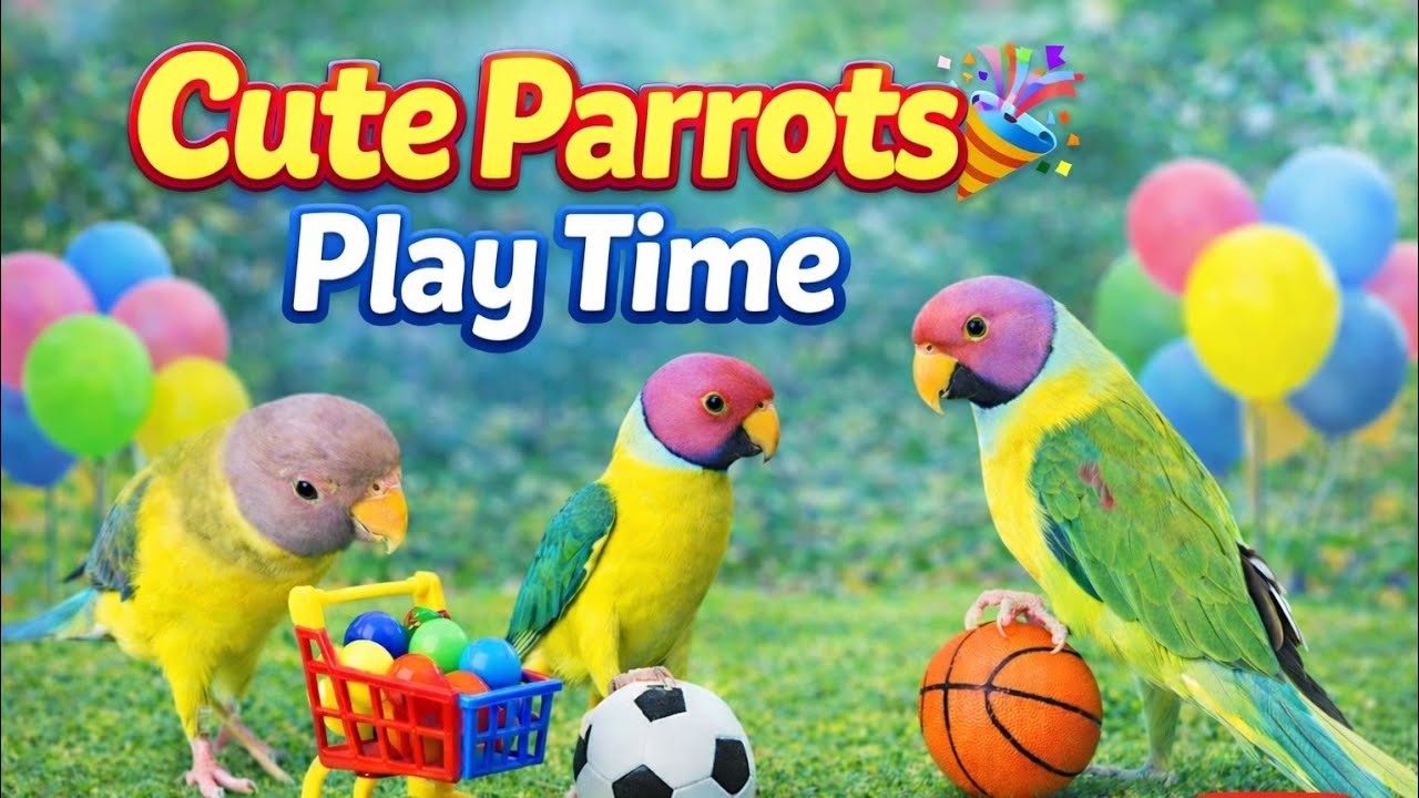 Parrots playing and chirping 