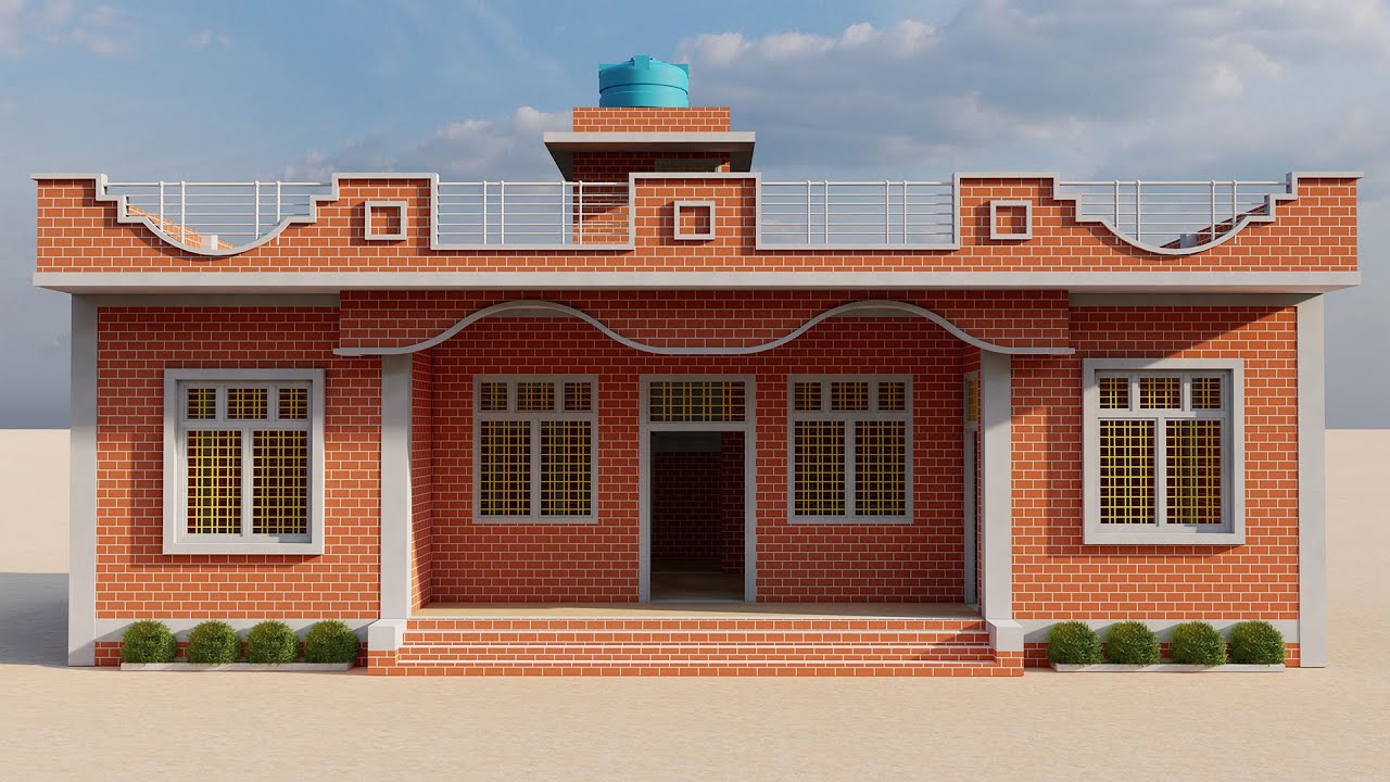 पिलर के साथ चार कमरे का सुन्दर मकान ,3D 40x25 Village 4 Bedroom house Design