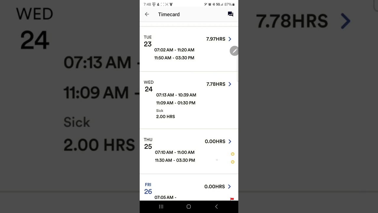 ADP timecard change request
