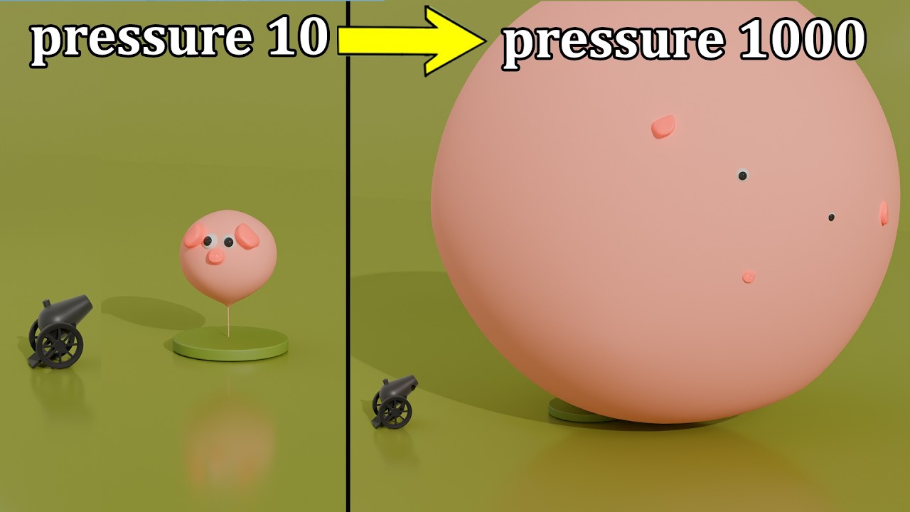 pig pressure simulation 10 to 1000 | Blender satisfying simulation