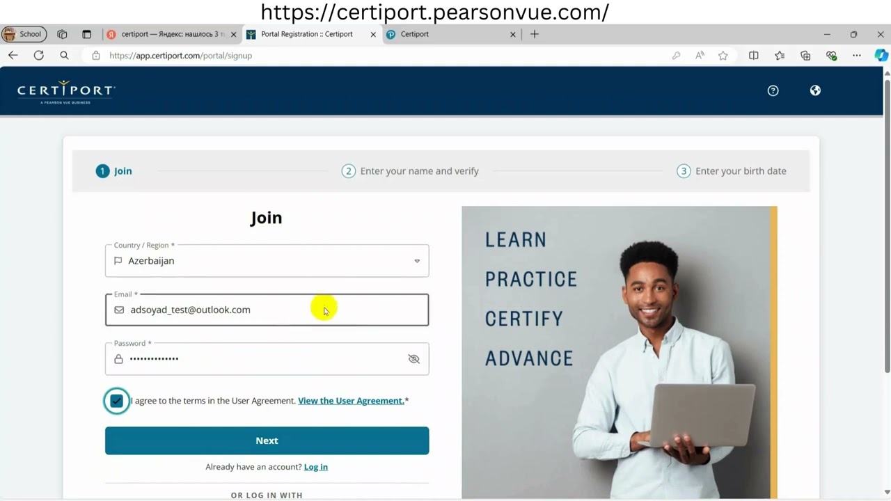 Certiport platformasında qeydiyyat