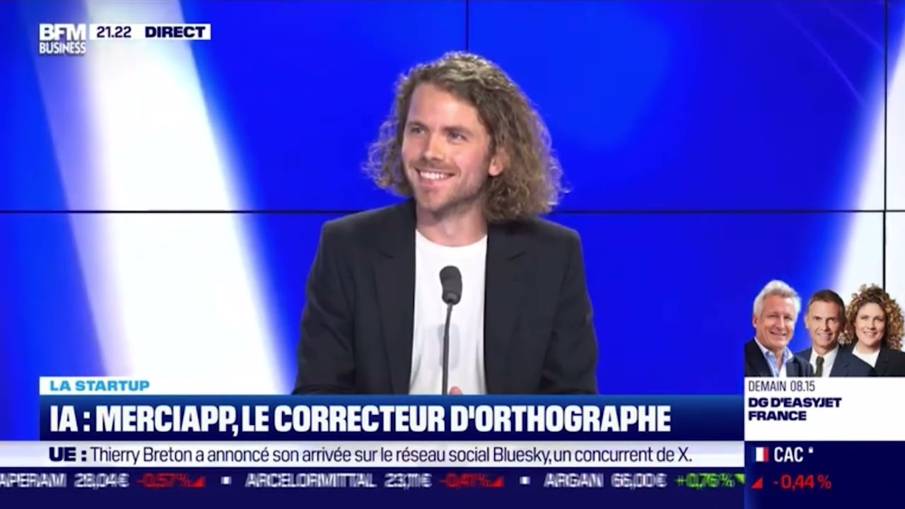 Arthur Ollier (CEO MerciApp) chez BFM Business : IA, MerciApp, le correcteur d'orthographe