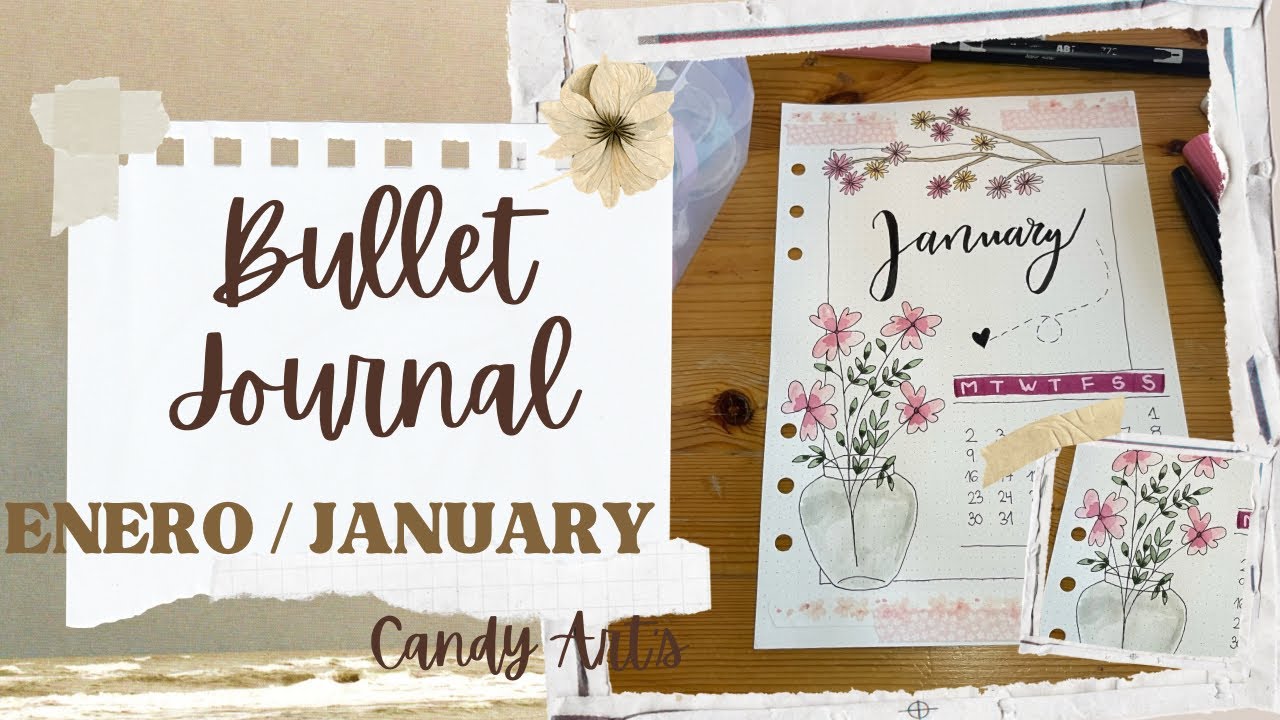 January Cover Page with a Floral Vase 🌸🖋️ | Portada de Enero 🌿📔 | BuJo Art & Ideas