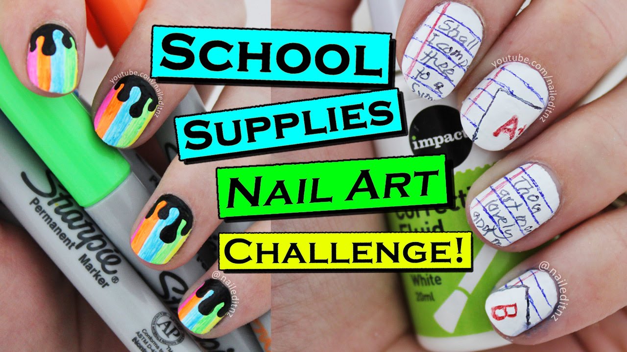 BACK TO SCHOOL Nails Using ONLY School Supplies! | Nailed It NZ Doing Simply Nailogical's Challenge