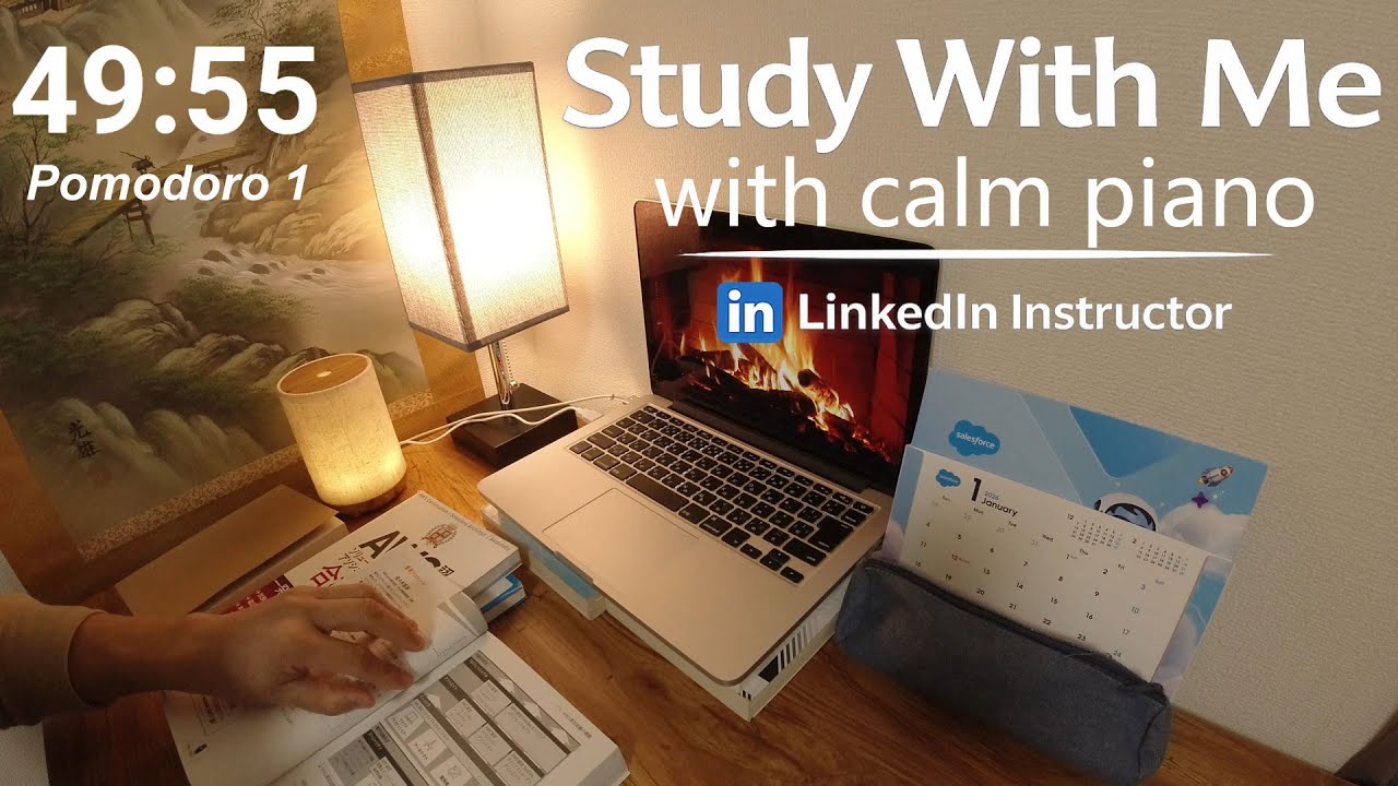 2 Hour Study With Me ☀️ Work From Home 🎹 Soft Piano Background Music  ✍️ Real Sounds AWS🔥Fireplace