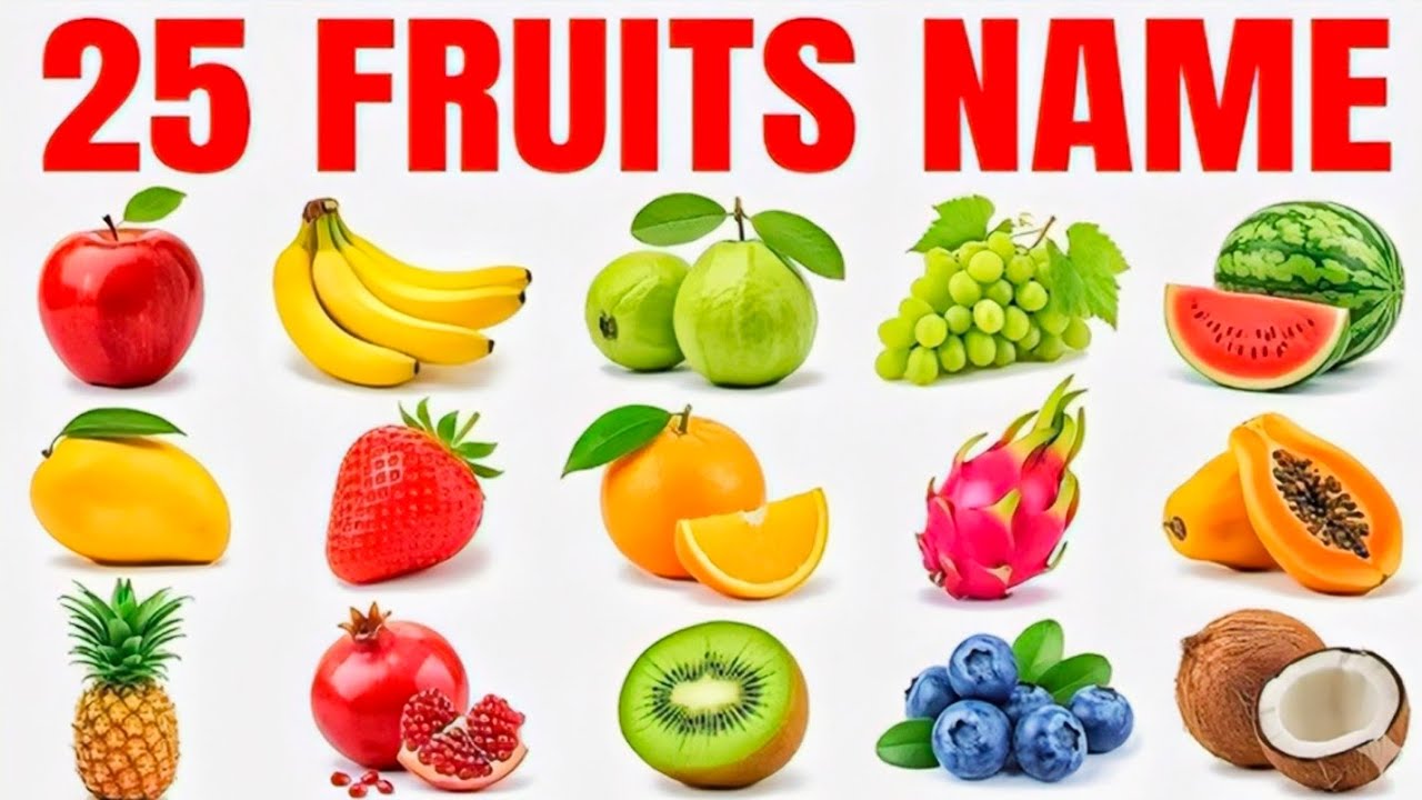 25 Fruits Name English and Hindi With Pictures | बच्चों के लिए फलों के नाम | Fruits Name for Kids