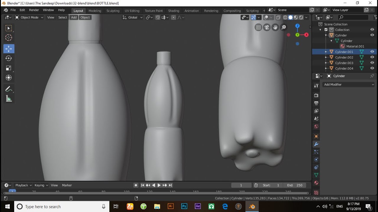 How to make a bottle in blender 2.80