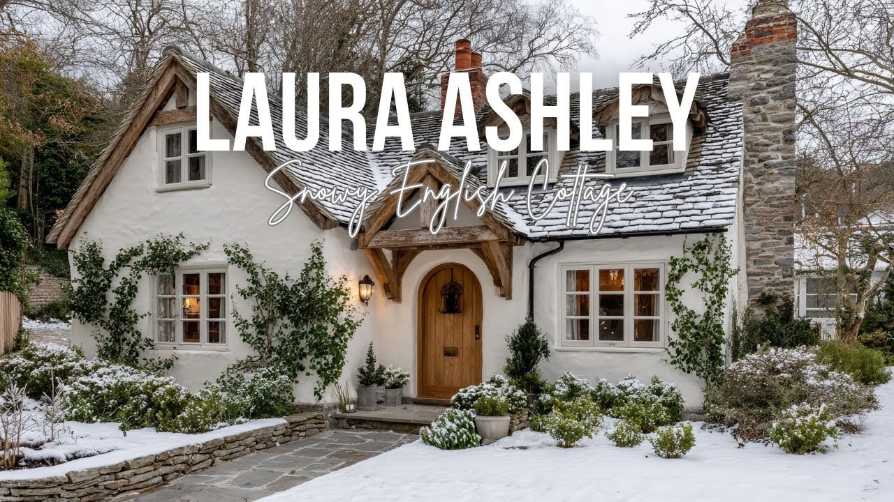 Snowy English Cottage Home in Laura Ashley Style with Vintage Elegance and Countryside Poetry
