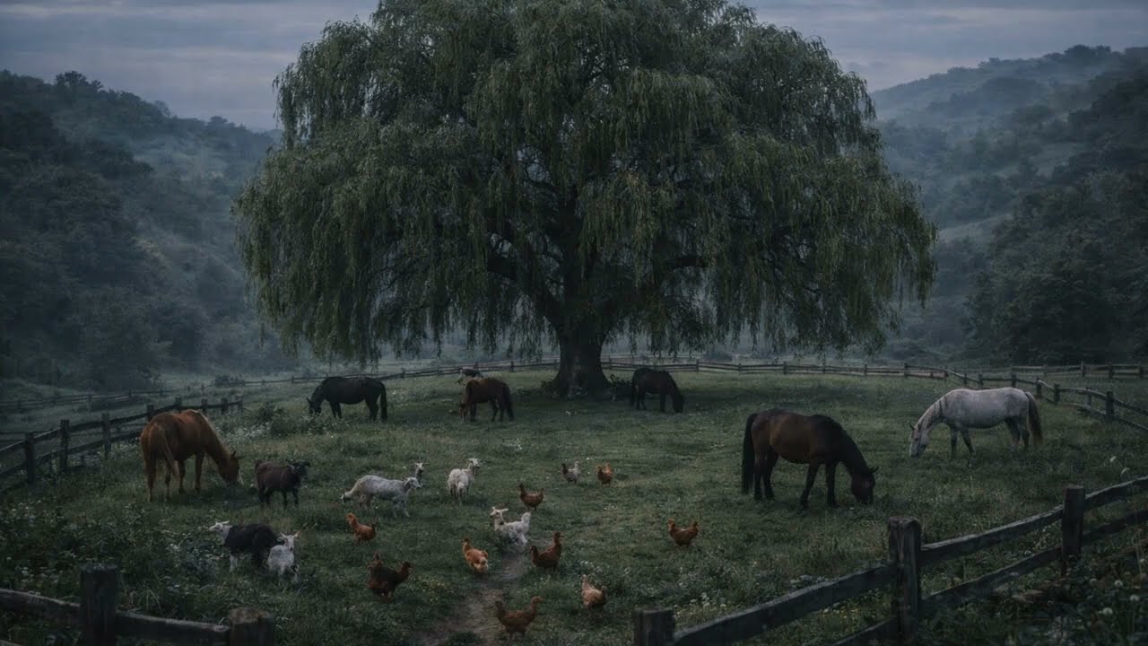Willow Tree Pasture Ambience with Soft Music✨ 3 Hours ✨  Quiet Countryside Escape