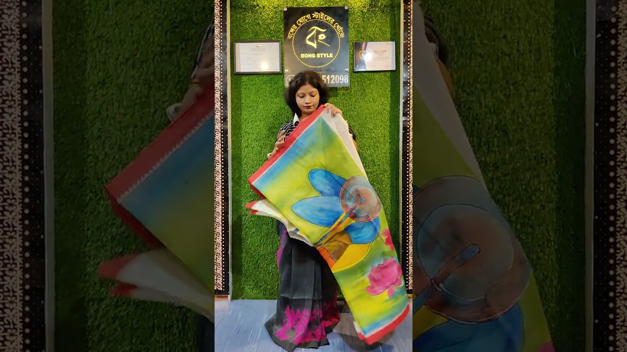 Pure Cotton Dhaniakhali tant saree with Saraswati Puja Exclusive & uncommon theme Hand Drawing Saree