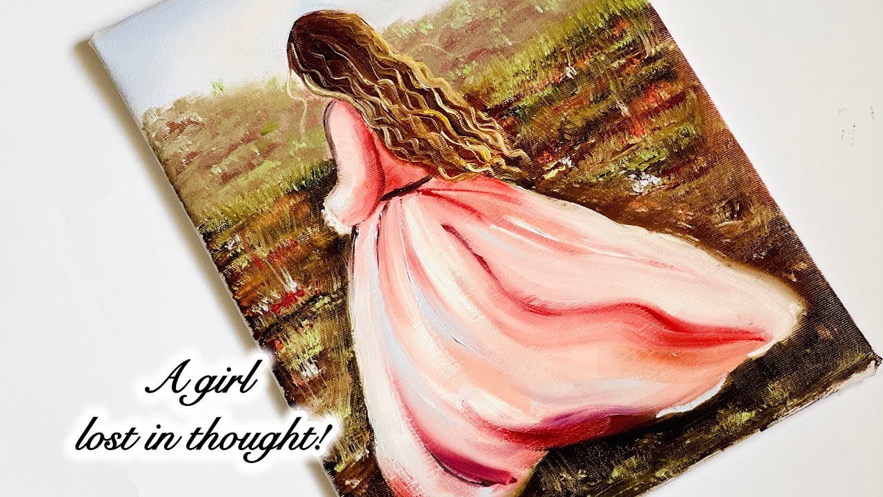 How to Paint a Girl in a Pink Dress ?💫 Painting for Beginners 