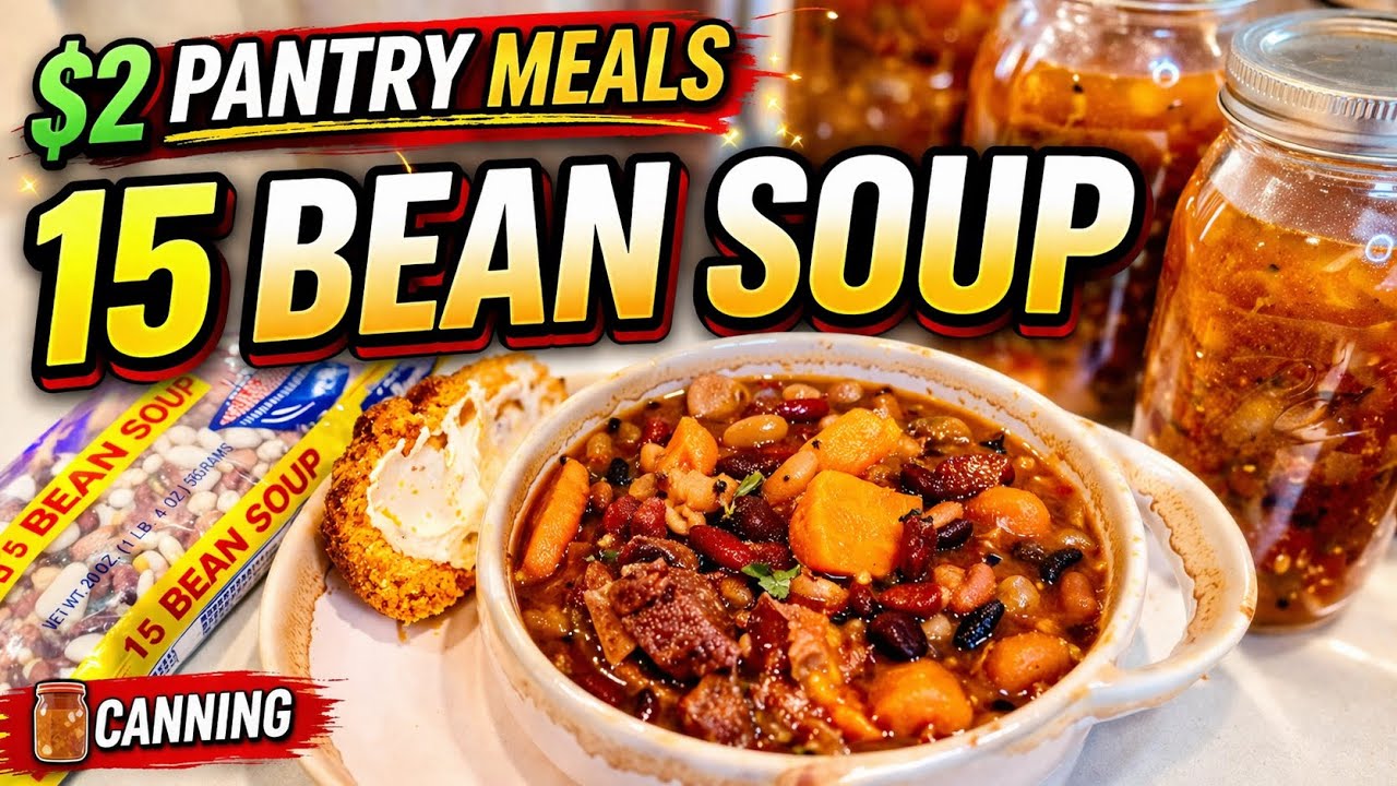 How to Pressure Can 15 Bean & Ham Soup | Easy Shelf-Stable Recipe 🫘🐷