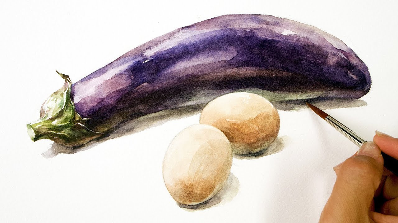 Watercolor Vegetable | Eggplant and Eggs